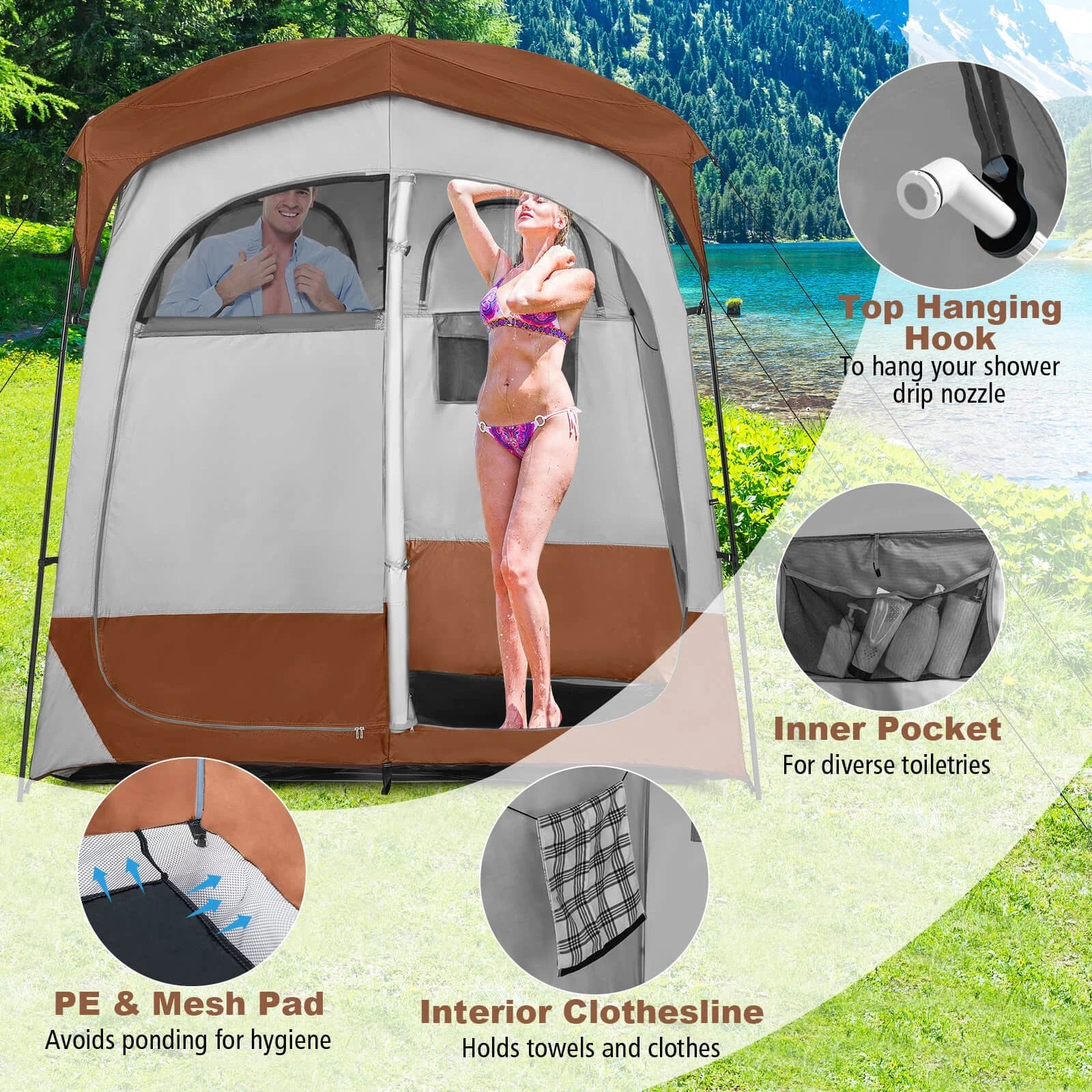 Favory Double - Room Shower Tent, Oversize Space Privacy Shelter for Camping with Floor - Product image 7