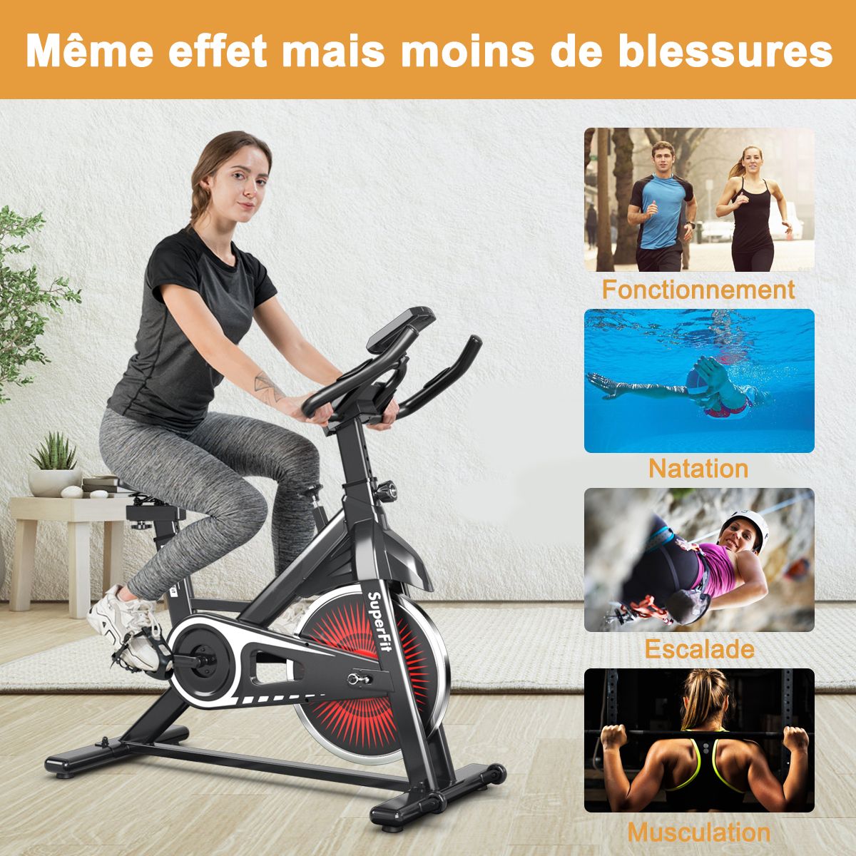 Quiet exercise bike with steel wheel and handlebars -