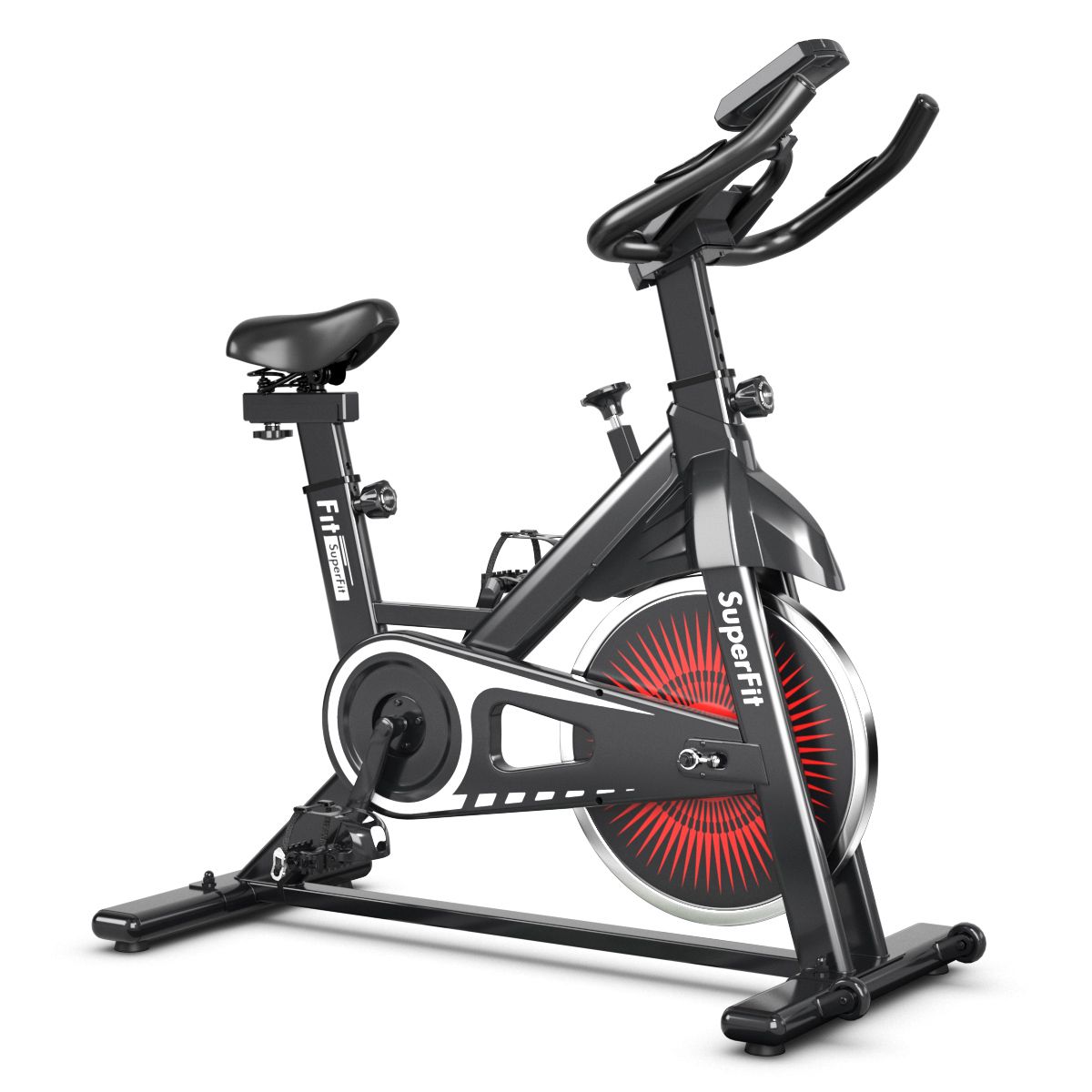 Quiet exercise bike with steel wheel and handlebars -