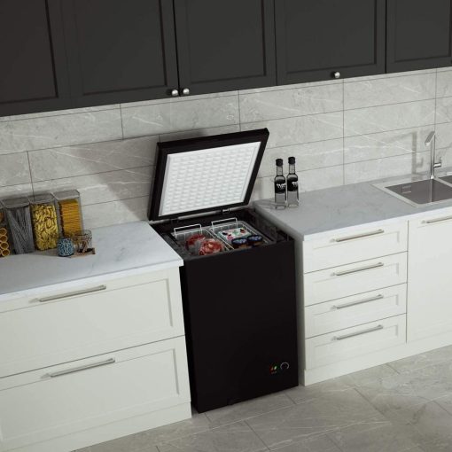 - 3.5 Cu Ft with 2 Removable Baskets - Concealed Freezer - Quiet Compact Freezer - 7 Temperature Settings - Black -