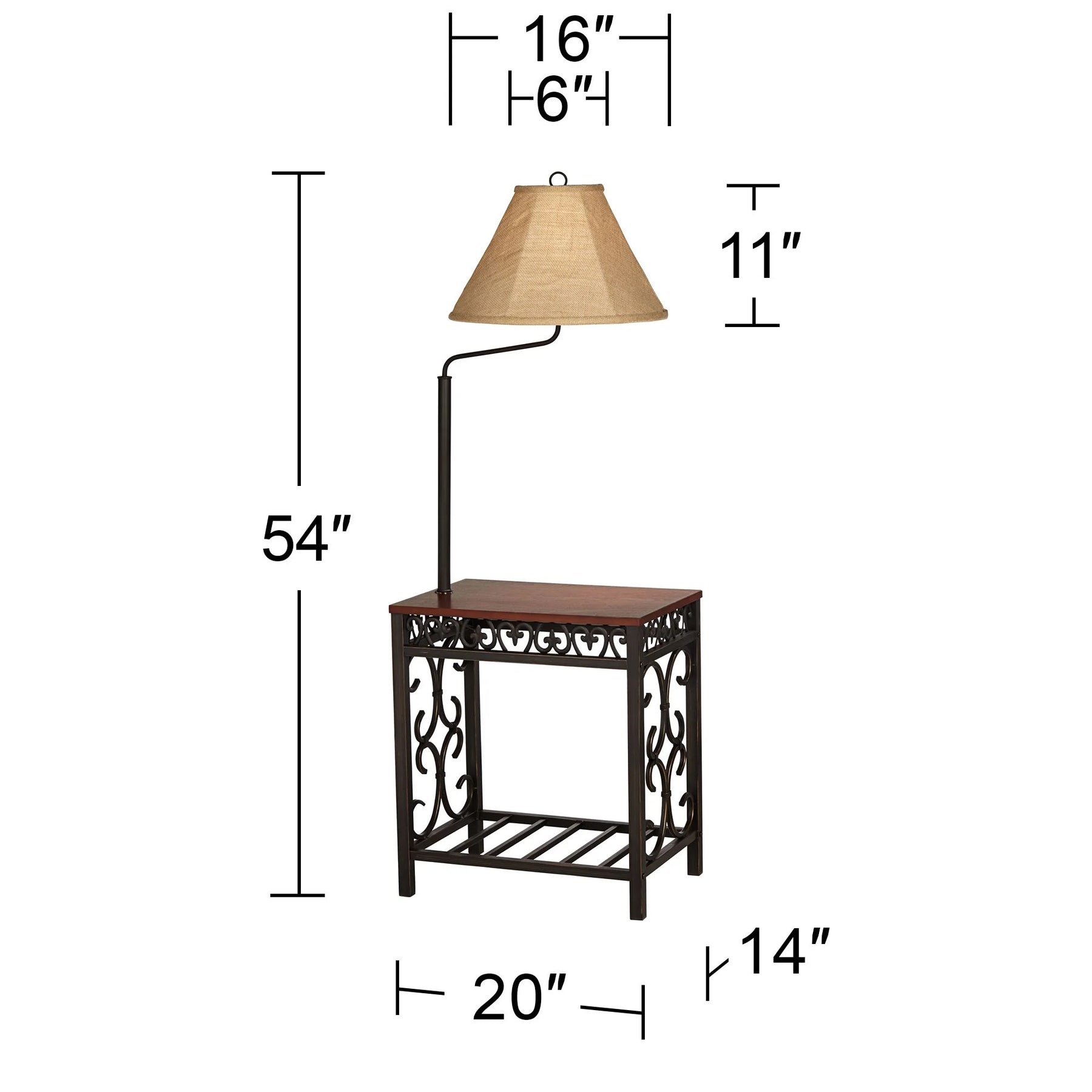 Regency Hill Travata Rustic Vintage Floor Lamp with End Table 54" Tall Bronze Scrollwork Swing Arm Burlap - Product image 8
