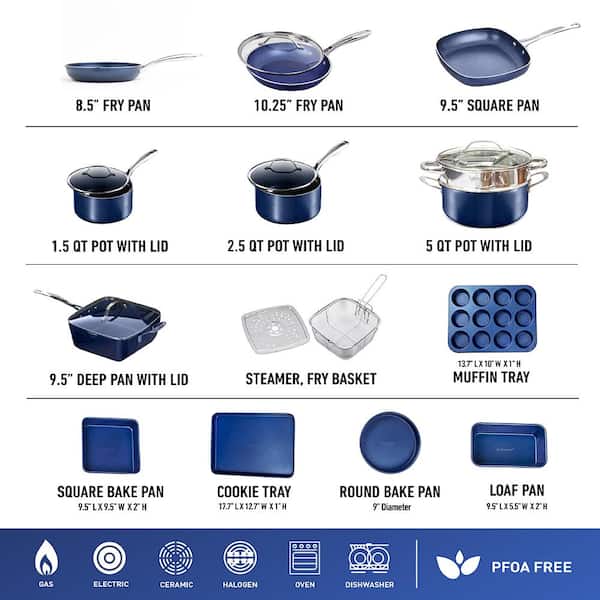 Classic Blue 20-Piece Aluminum Ultra-Durable Non-Stick Diamond Infused Cookware and Bakeware Set - Product image 6