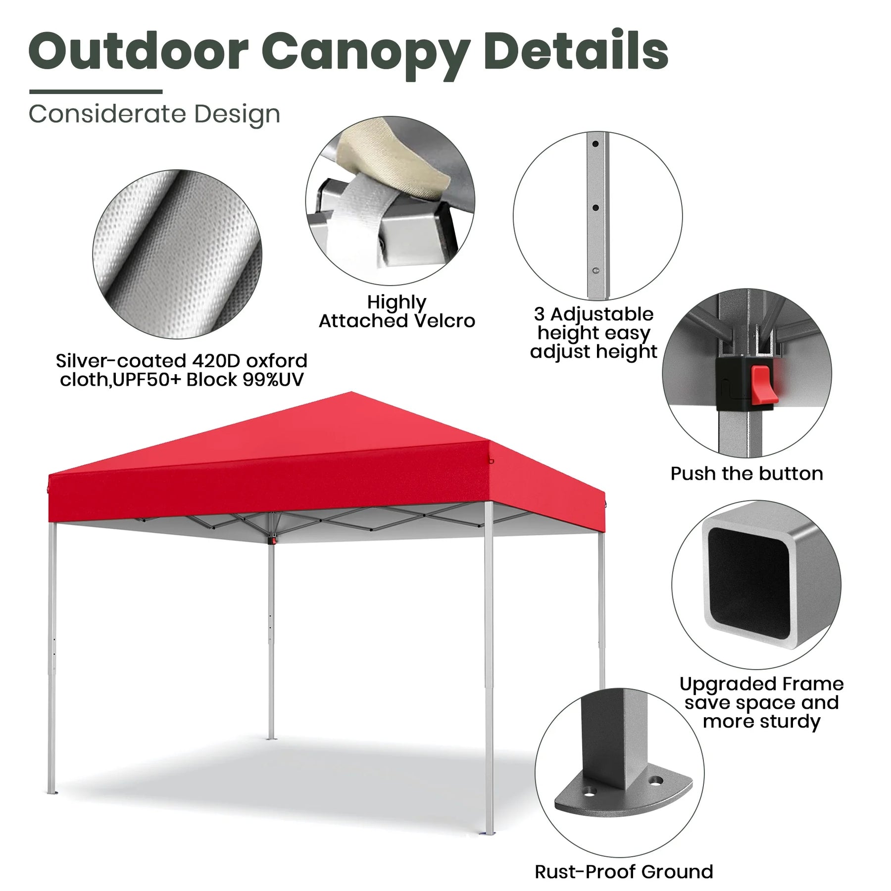 GVDV Canopy Tent, 10x10 Ft Easy Pop up Outdoor Canopy Tent, Portable Straight Leg Gazebo Instant Canopy - Product image 60