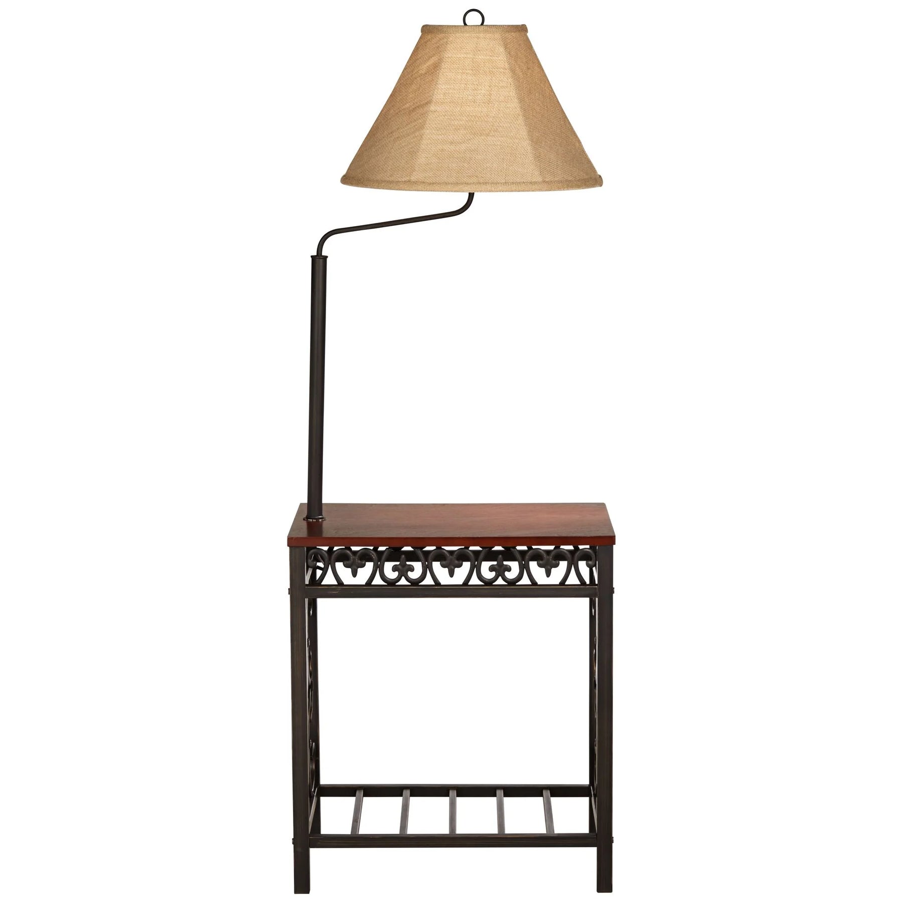 Regency Hill Travata Rustic Vintage Floor Lamp with End Table 54" Tall Bronze Scrollwork Swing Arm Burlap - Product image 5