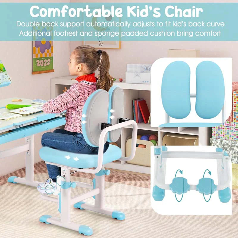 Height-Adjustable Kids Study Desk Chair Set, Tiltable Student Writing Table & Chair Set with Book Stand - Product image 14