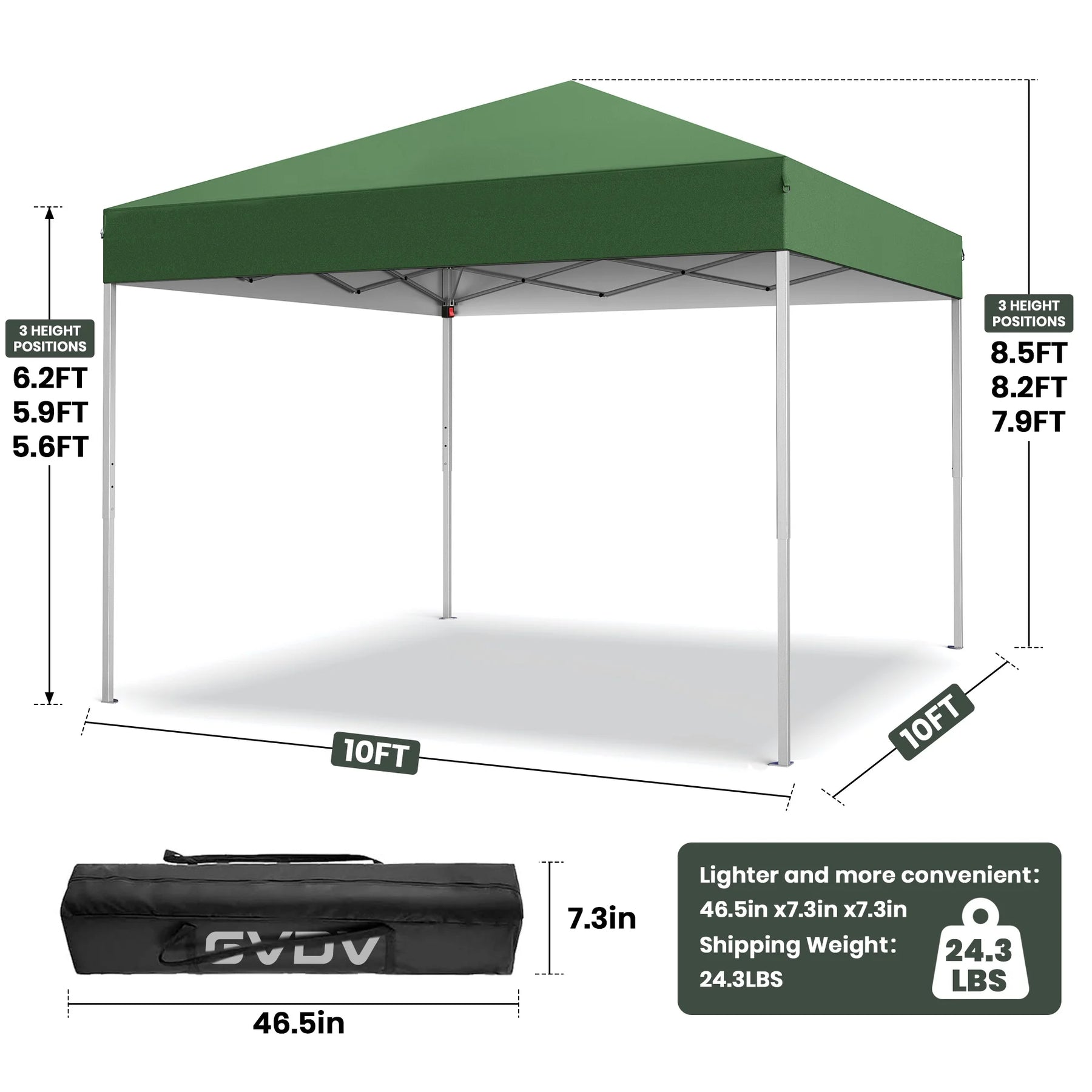 GVDV Canopy Tent, 10x10 Ft Easy Pop up Outdoor Canopy Tent, Portable Straight Leg Gazebo Instant Canopy - Product image 20