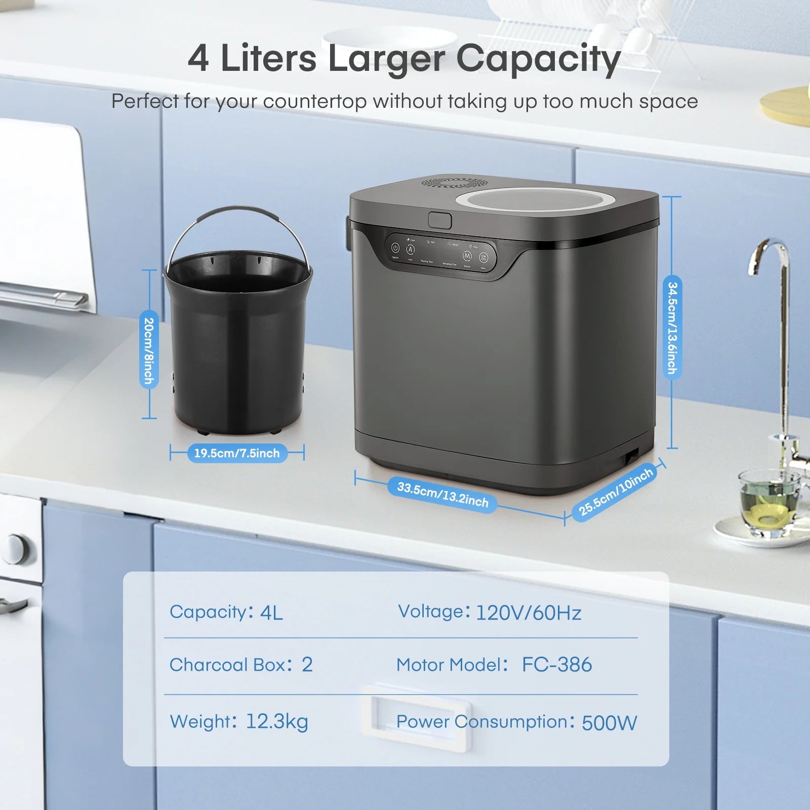 4 L Electric Composter for Kitchen, Countertop Compost Bin Indoor with Visible Window, LED Display - Product image 3
