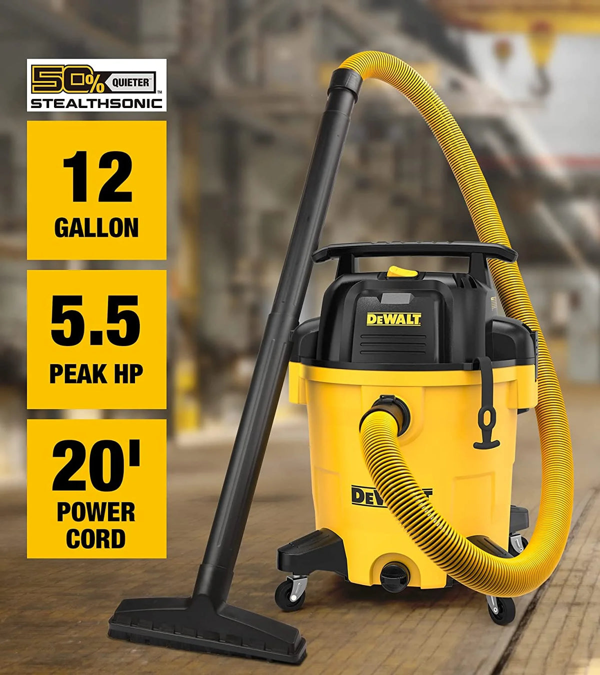 DEWALT 12 Gallon STEALTHSONIC Ultra Quiet Poly Wet Dry Vacuum, DXV12P - QTA Newest Noise Reduction Vac - Product image 2