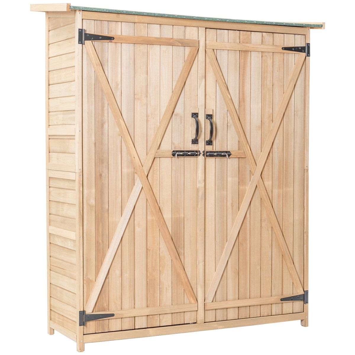 Wooden Garden Shed Outdoor Garden Shed Double Doors with Latch Sloped Asphalt Roof Outdoor Garden Shed 140 x 50 x 162 cm Natural -