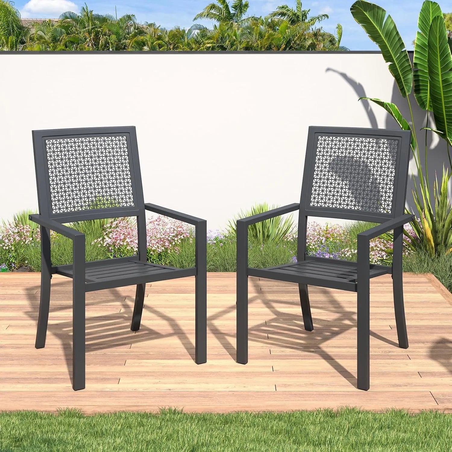 AECOJOY Outdoor Patio Dining Chairs with Armrest, Stackable Arm Chairs - Product image 3