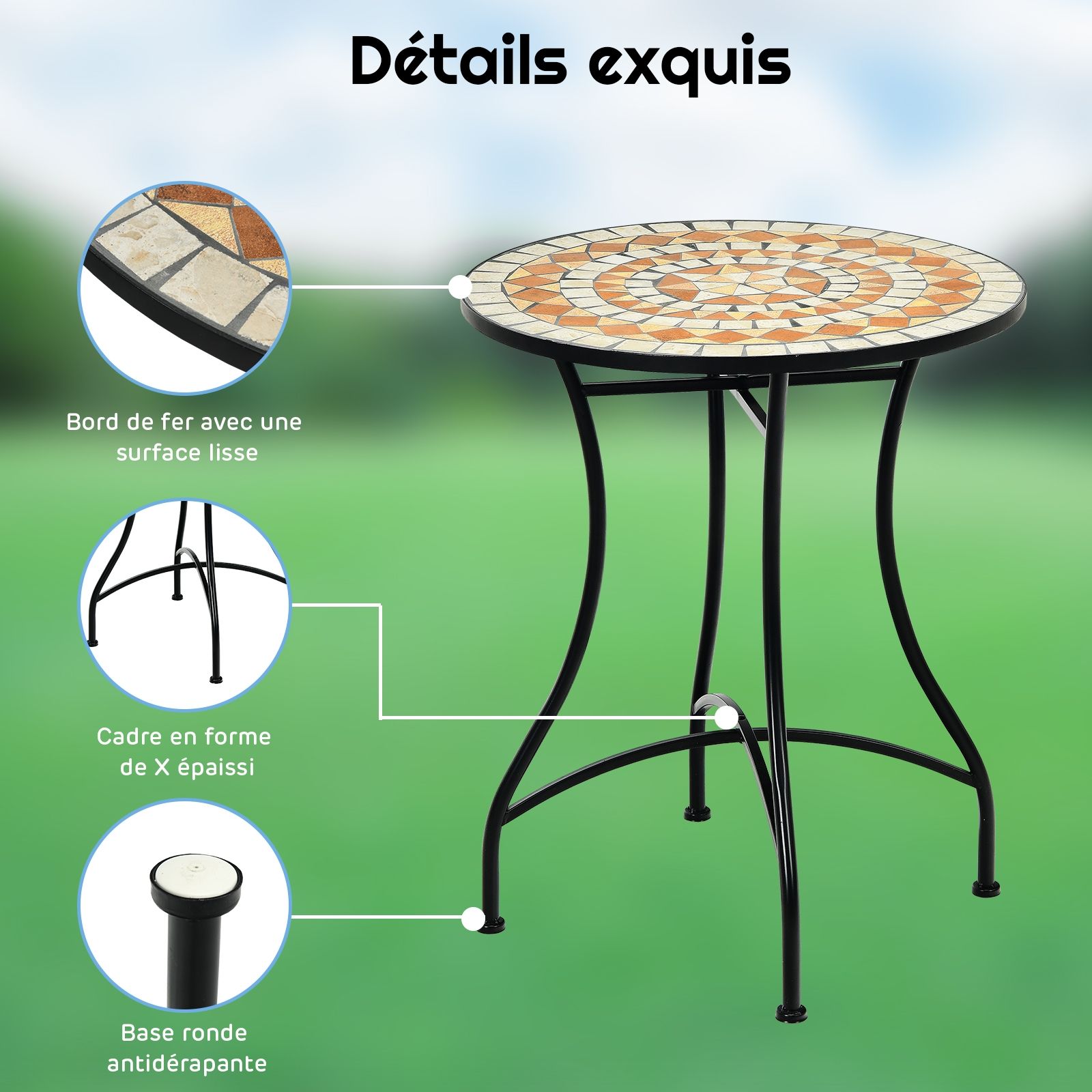 Mosaic Style Garden Table Iron Frame and Anti-Rust Coating for 60 x 60 x 72 CM -