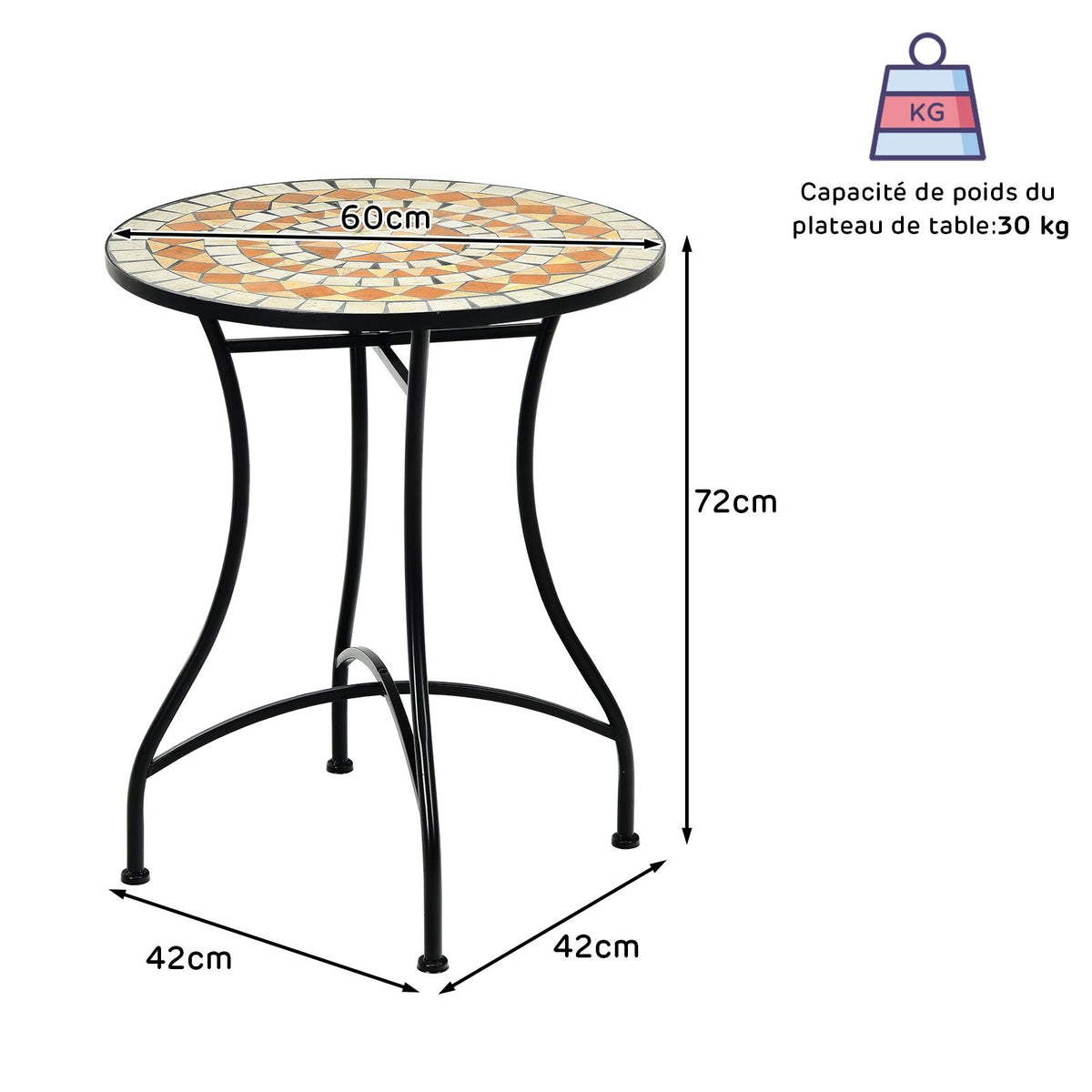 Mosaic Style Garden Table Iron Frame and Anti-Rust Coating for 60 x 60 x 72 CM -