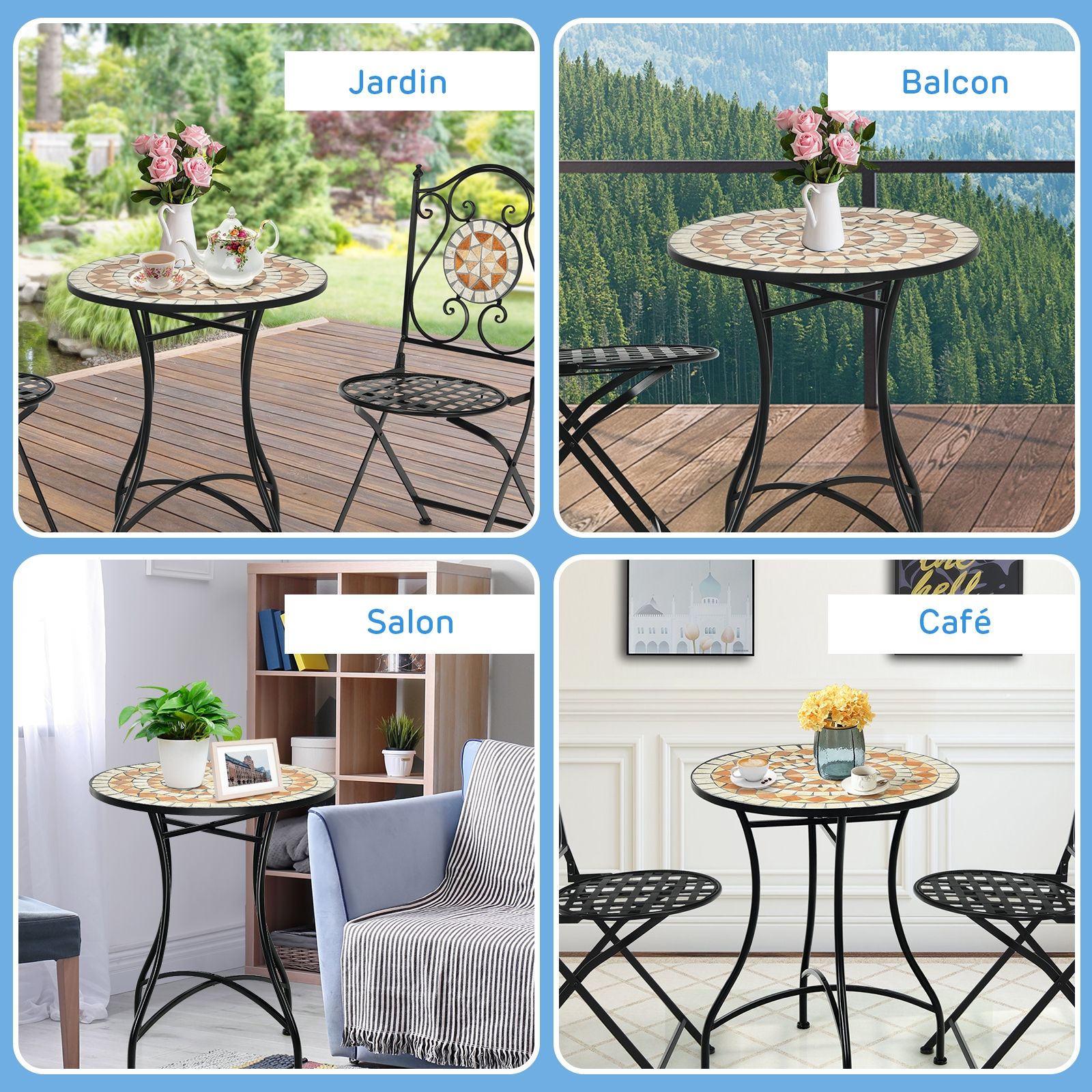 Mosaic Style Garden Table Iron Frame and Anti-Rust Coating for 60 x 60 x 72 CM -
