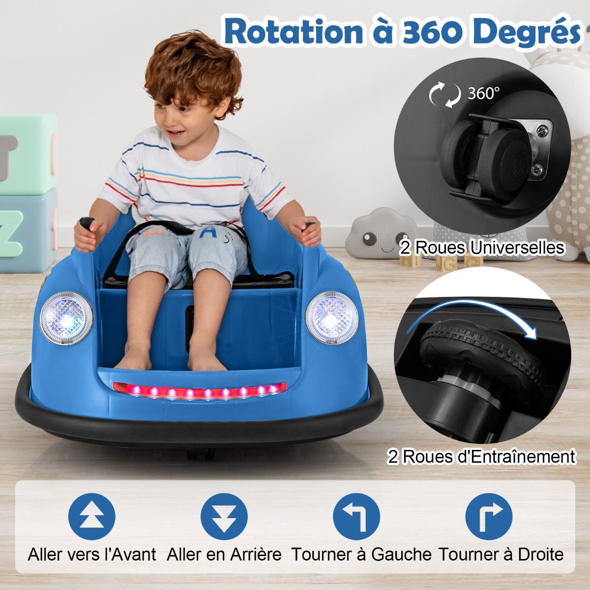 12V Electric Bumper Car for Kids Battery Powered Remote Control LED Lights Music for Ages 2-5 Pink/Red/Blue -