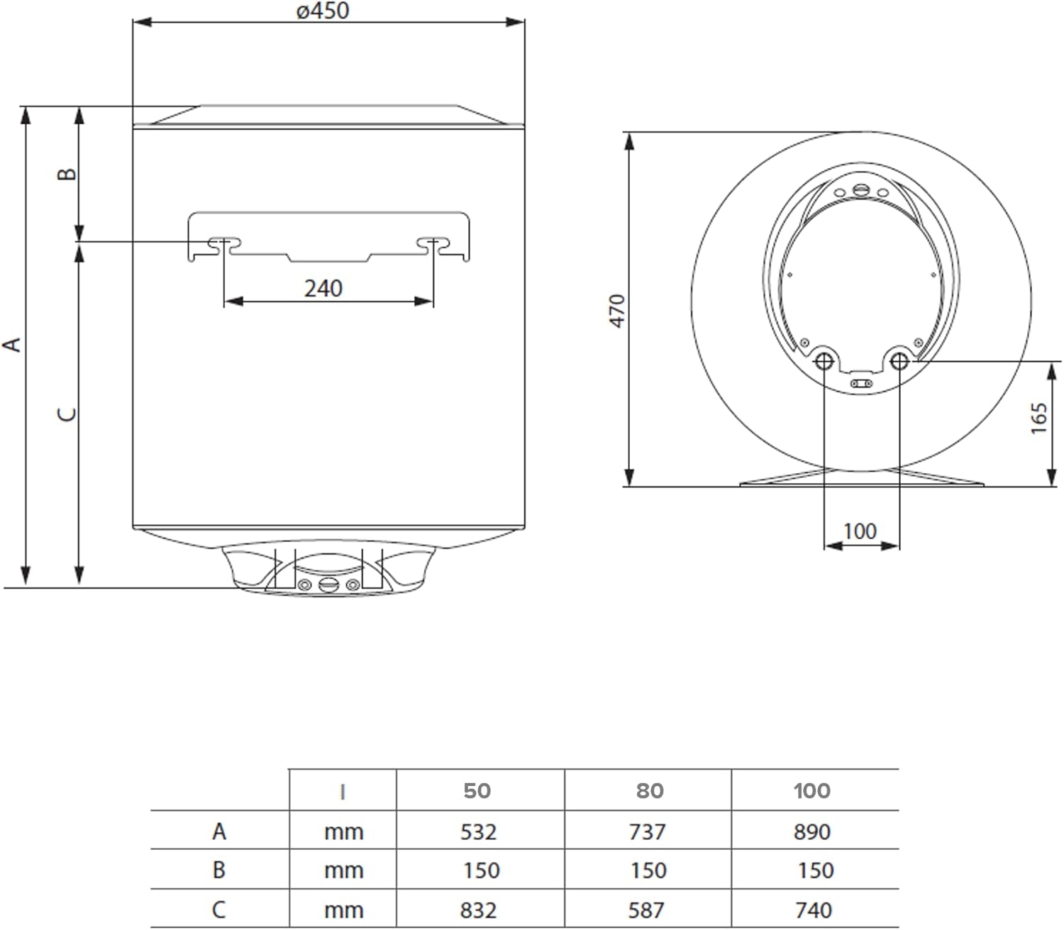Ariston PRO1 ECO 80L - Vertical Wall-Mounted Electric Water Heater Ø450 mm - Intelligent ECO Function - Class B - Designed and manufactured to be installed in France