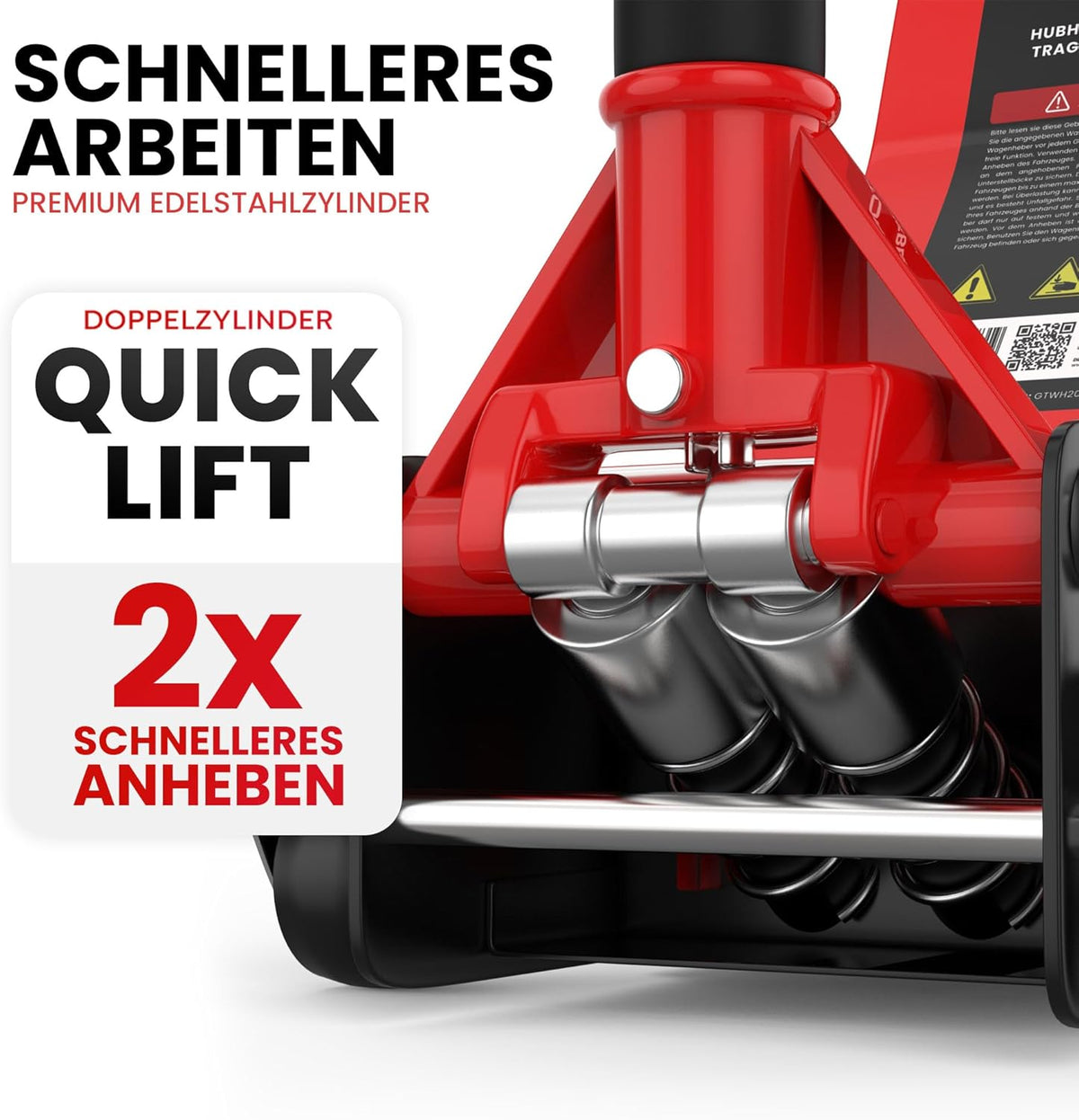 3T Hydraulic Jack - Flat Lifting Height: 75-505 mm - with 2 Rubber Supports - Professional Hydraulic Jack - 360° Lifting Casters, GTWH3000