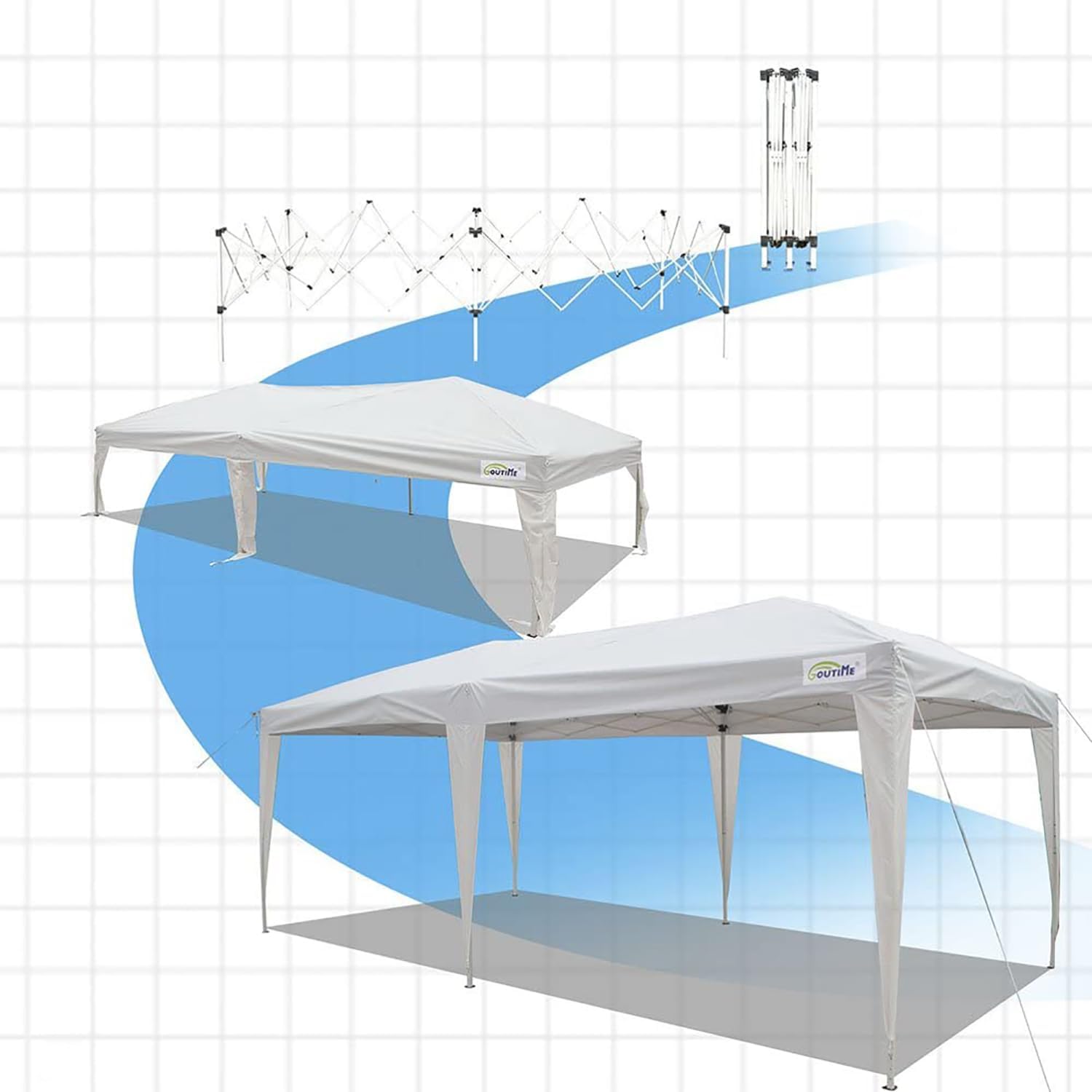 Goutime Folding Gazebo 3x6, Pop up Canopy Gazebo Party Tent, 4 Detachable Walls Even Bag on Wheels, Outdoor Garden Shelter, Party Tent (White)