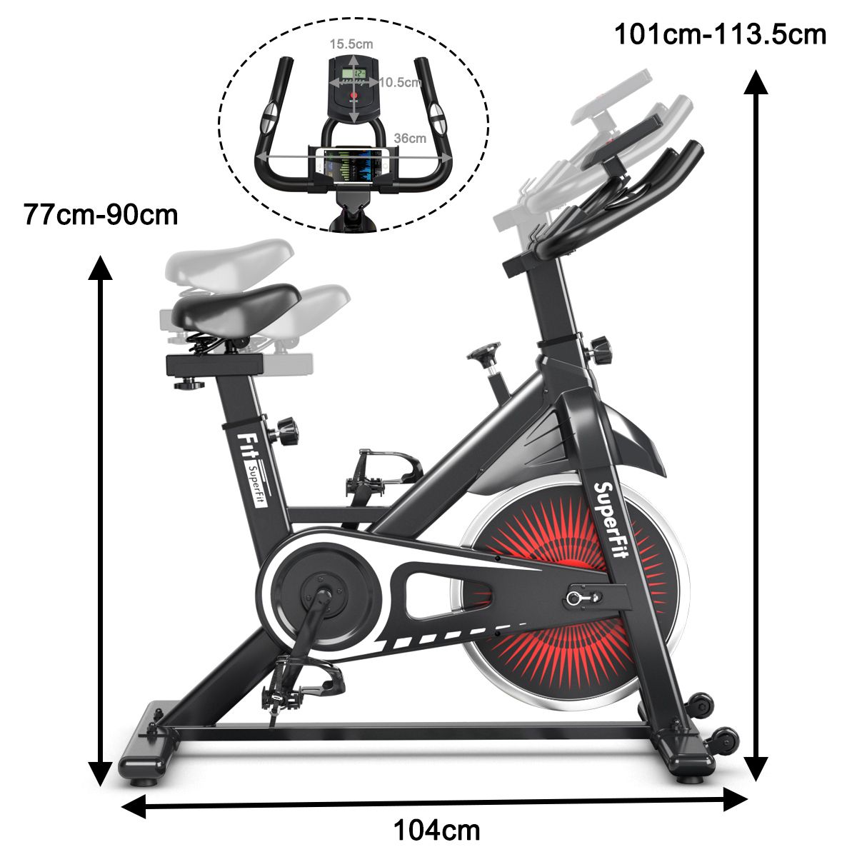 Quiet exercise bike with steel wheel and handlebars -