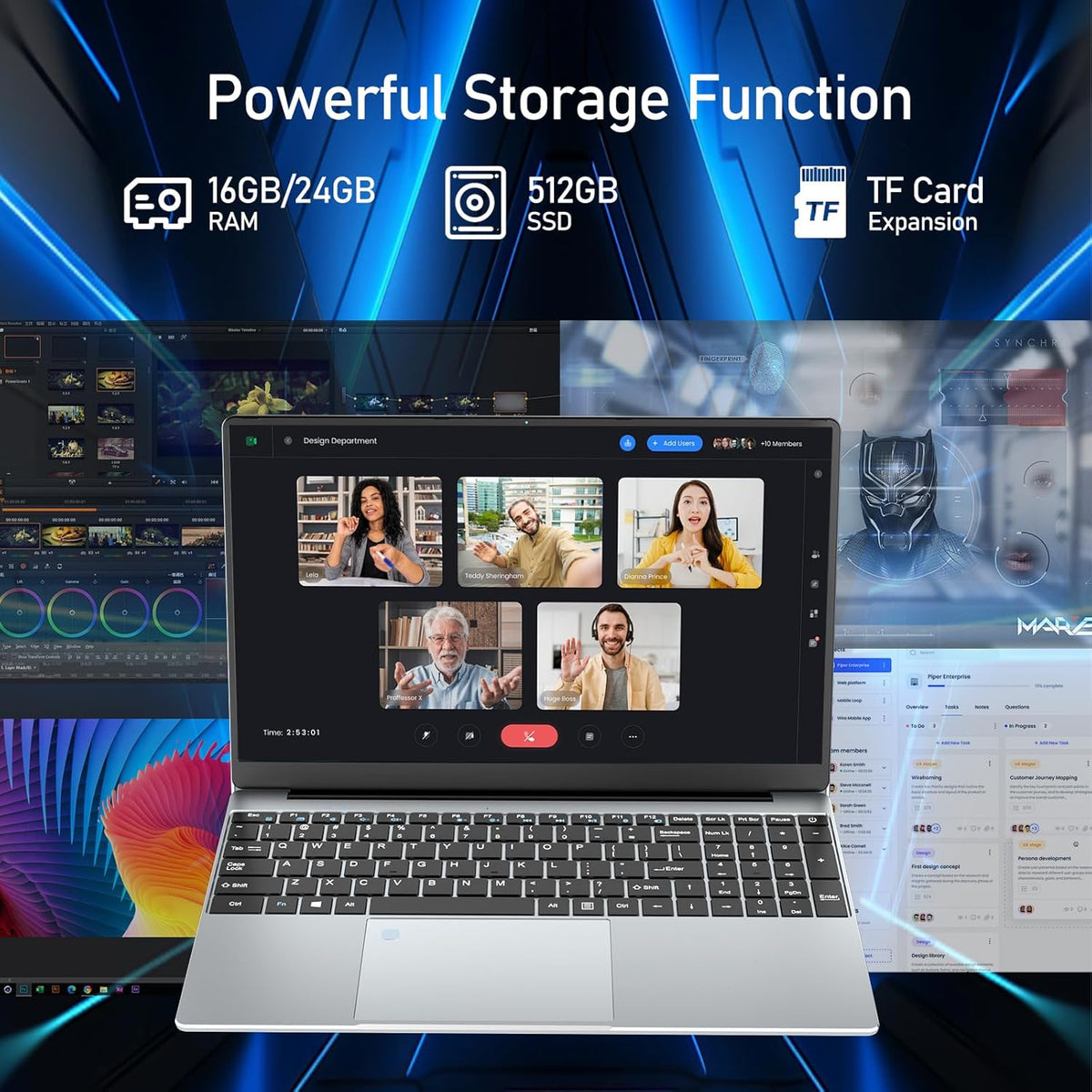 15 6 Inch Laptop PC Celeron N5095 CPU 16GB RAM 512GB SSD Laptop Win11 FHD 1920 x 1080 Backlit & Unlocking Fingerprint Webca Wi-FI 5 BT4.2 USB 3.0 * 2