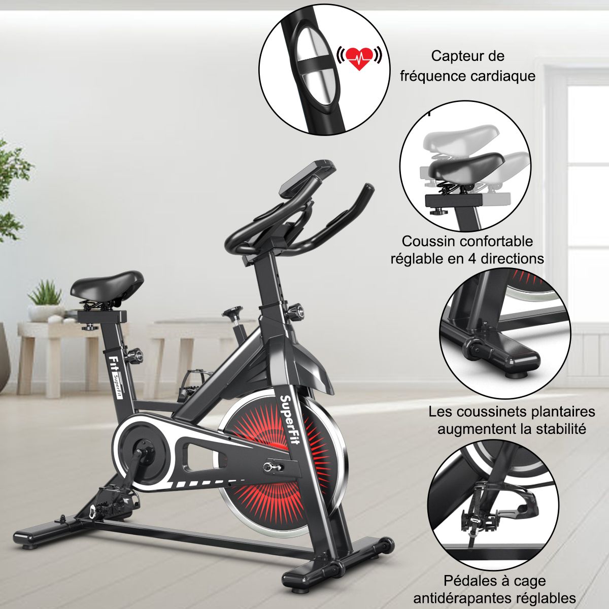 Quiet exercise bike with steel wheel and handlebars -