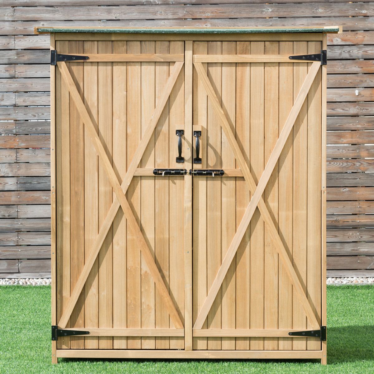Wooden Garden Shed Outdoor Garden Shed Double Doors with Latch Sloped Asphalt Roof Outdoor Garden Shed 140 x 50 x 162 cm Natural -