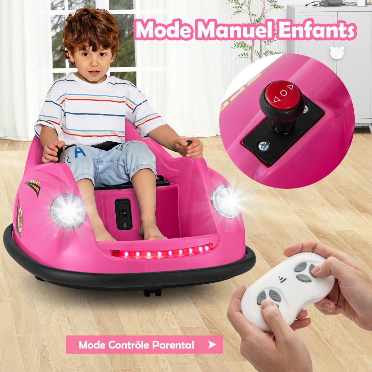 12V Electric Bumper Car for Kids Battery Powered Remote Control LED Lights Music for Ages 2-5 Pink/Red/Blue -