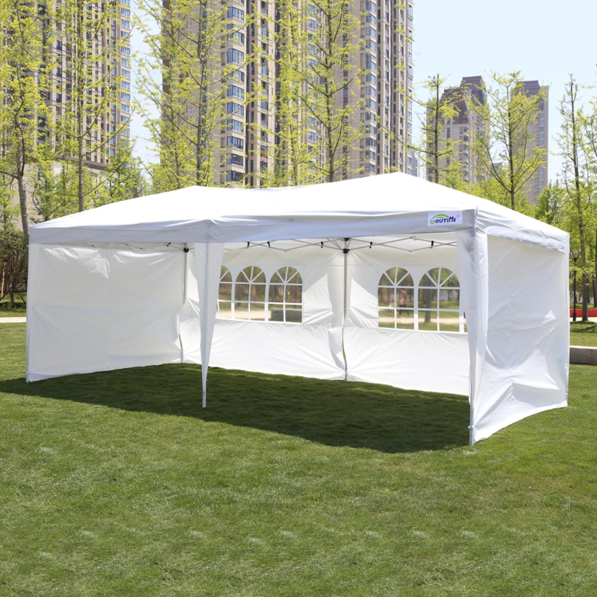 Goutime Folding Gazebo 3x6, Pop up Canopy Gazebo Party Tent, 4 Detachable Walls Even Bag on Wheels, Outdoor Garden Shelter, Party Tent (White)