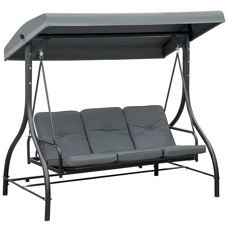 3-seater convertible garden swing, mattress supplied, black metal gray -