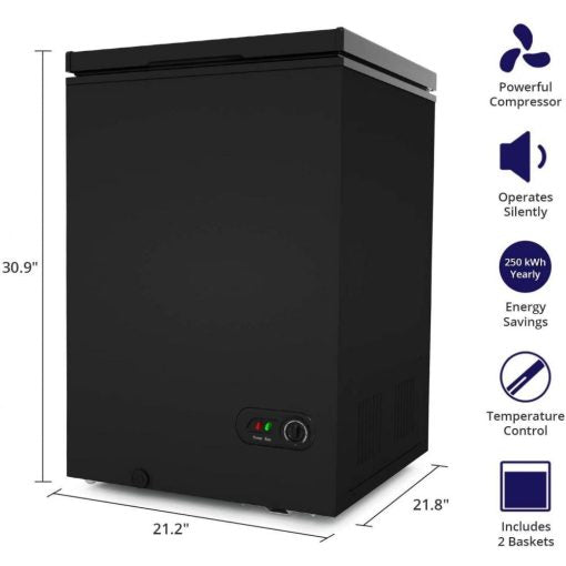 - 3.5 Cu Ft with 2 Removable Baskets - Concealed Freezer - Quiet Compact Freezer - 7 Temperature Settings - Black -