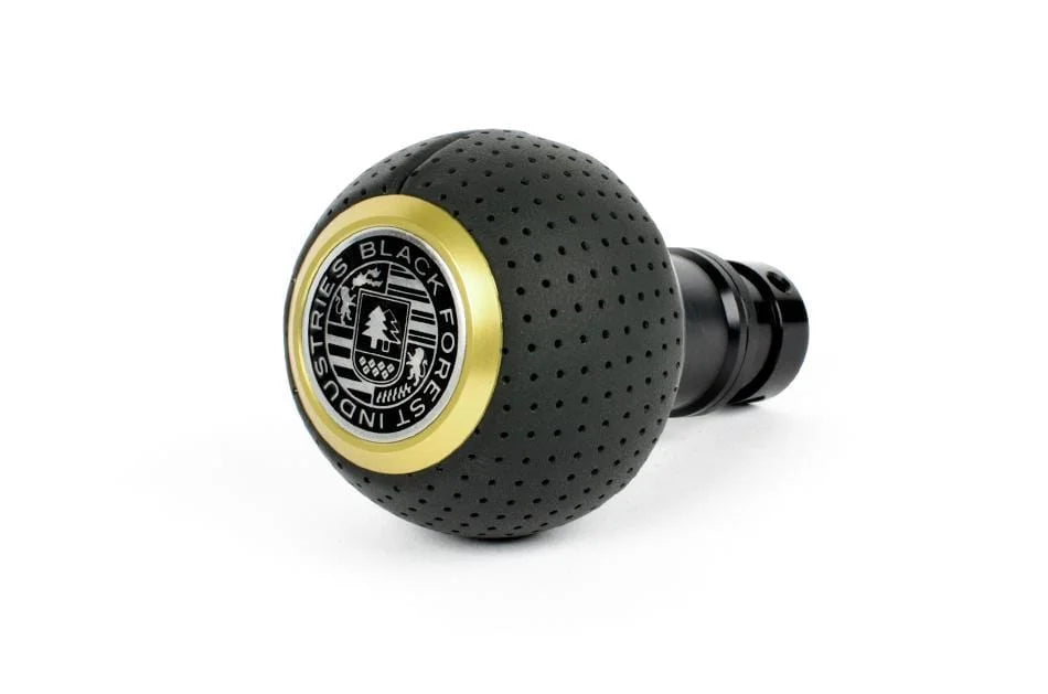 BFI Heavy Weight Shift Knob Black Anodized - Air Leather - Gold Top (981 / 991 Porsche Fitment)