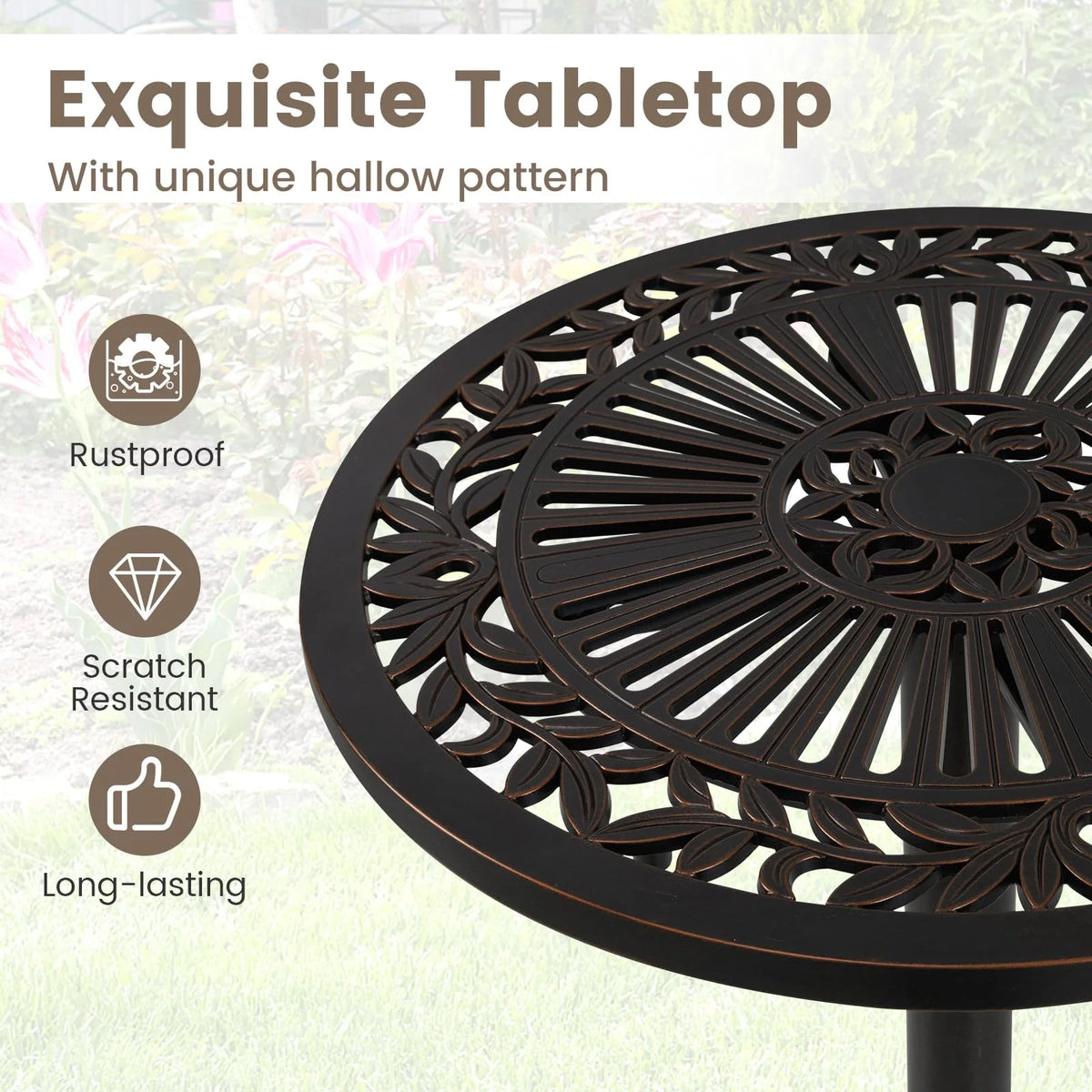 Tangkula 24" Outdoor Round Bar Table Cast Aluminum Heavy Duty Patio High Table with Stable Cross-Shaped - Product image 6