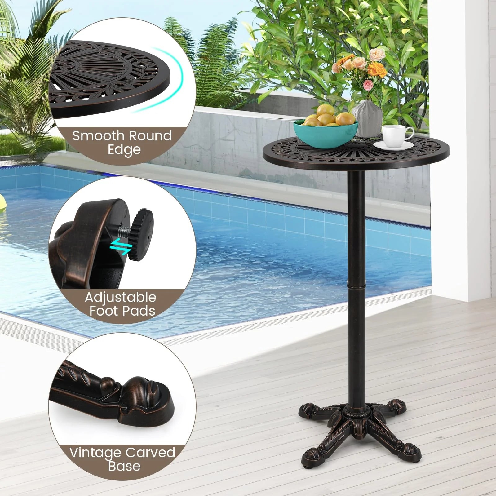 Tangkula 24" Outdoor Round Bar Table Cast Aluminum Heavy Duty Patio High Table with Stable Cross-Shaped - Product image 8