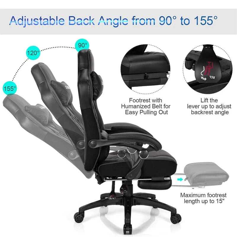 Ergonomic Gaming Chair Recliner with Footrest, Linkage Armrests & Lumbar Support - Product image 6