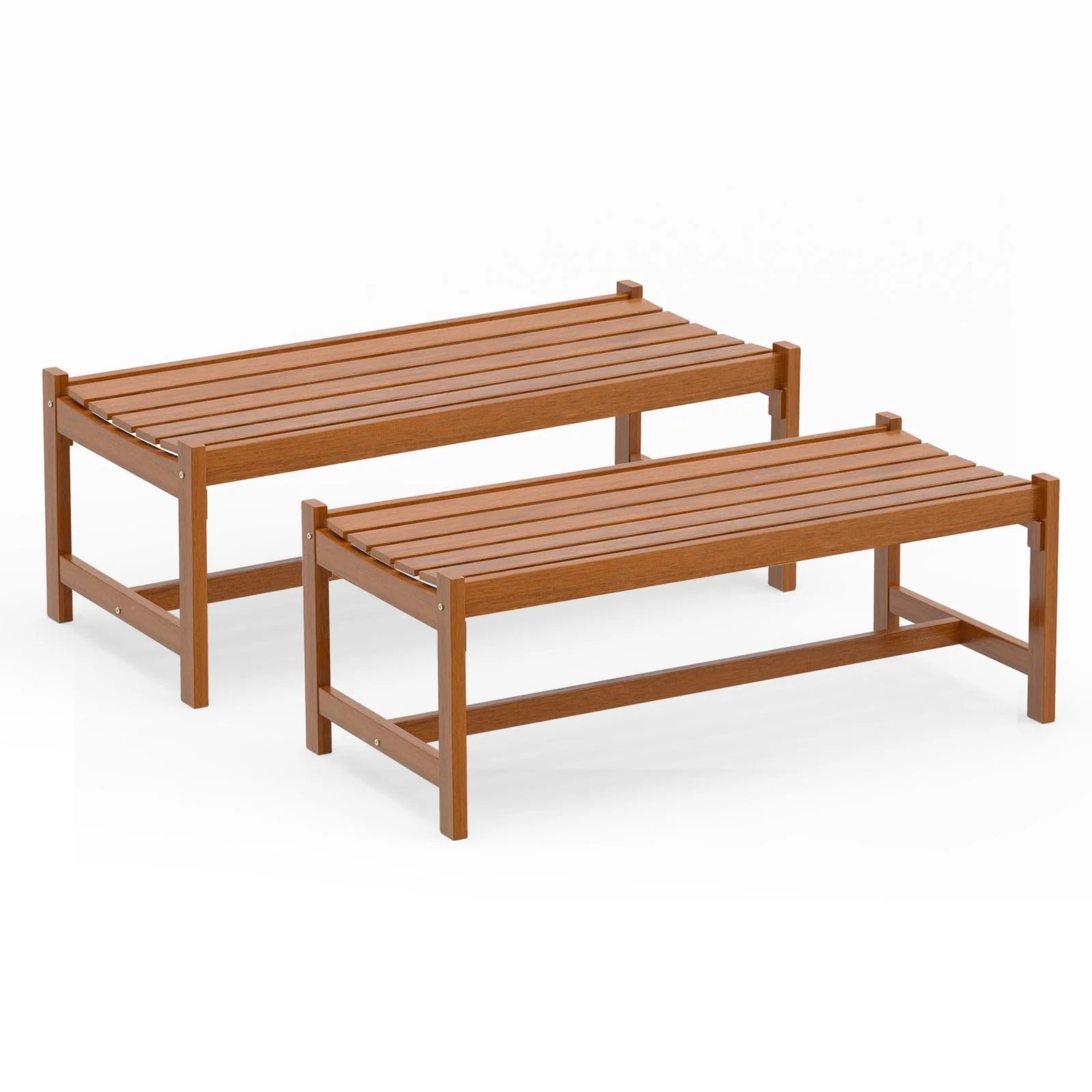 Tangkula Outdoor Wood Bench Backless Set of 1/2 Solid Hardwood Patio Dining Bench(1/2) - Product image 1