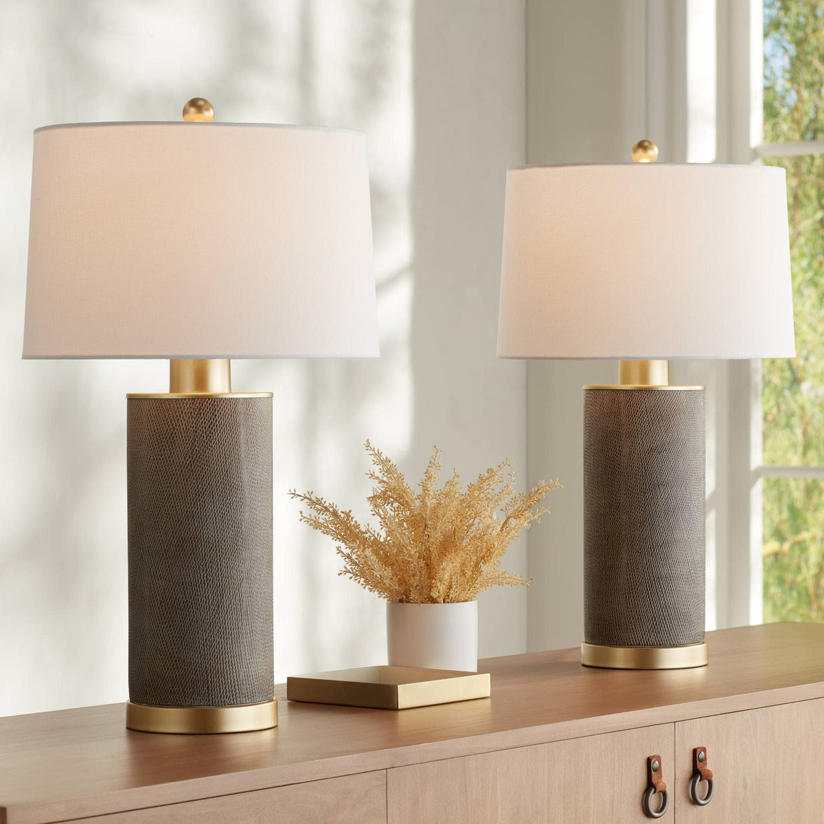 360 Lighting Gilson 24 3/4" High Modern Glam Luxe Table Lamps Set of 2 Gold Textured Gray Finish Ceramic - Product image 1