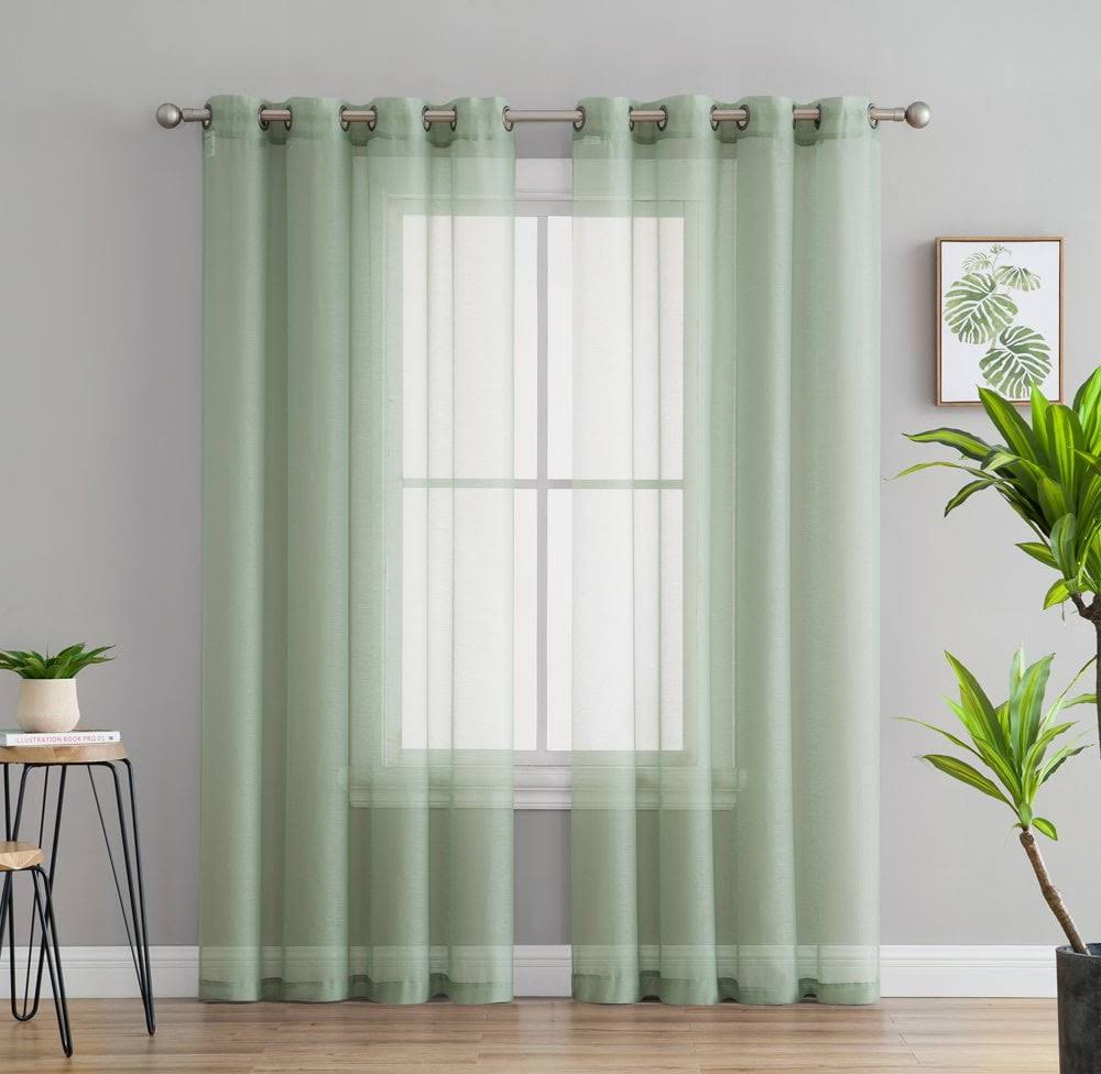 HLC.ME 2 Piece Extra Wide Semi Sheer Voile Grommet Window Curtain Panels for Bedroom Sage Green / 54 W x 95 - Product image 1