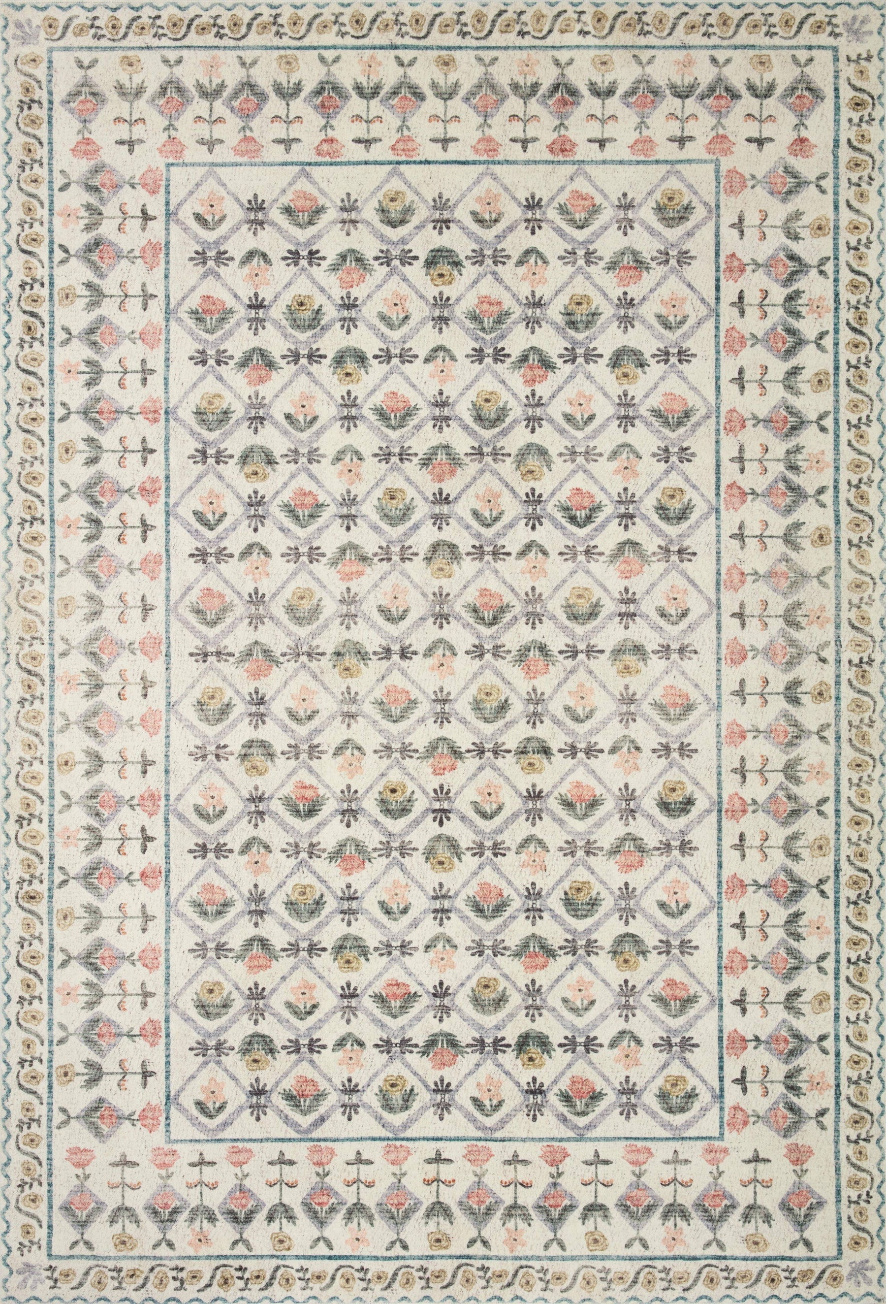 Rifle Paper Co. x Loloi 5'0" x 7'6" Ivory Eden feat. CloudPile Lattice (EDE-03) Area Rug