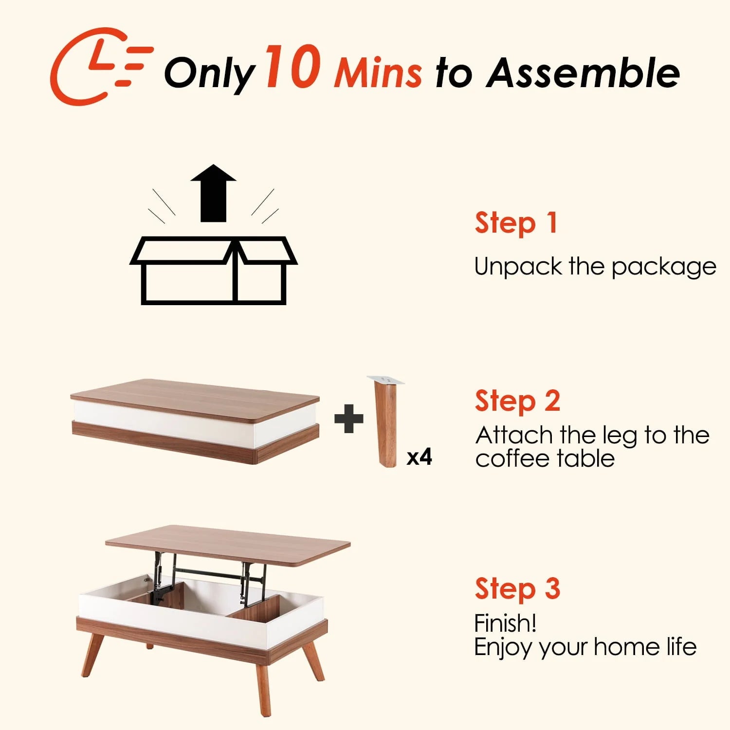 Bidiso Lift Top Coffee Table, Easy - to - Assembly Center Table with Hidden Storage Compartment - Product image 3