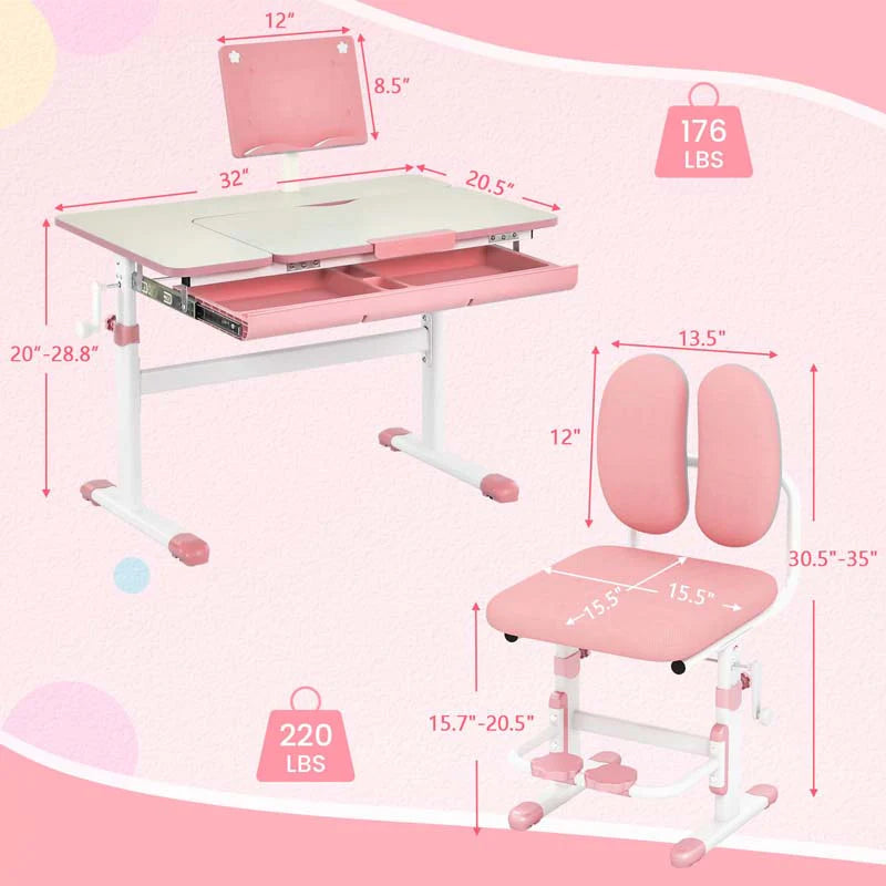 Height-Adjustable Kids Study Desk Chair Set, Tiltable Student Writing Table & Chair Set with Book Stand - Product image 9