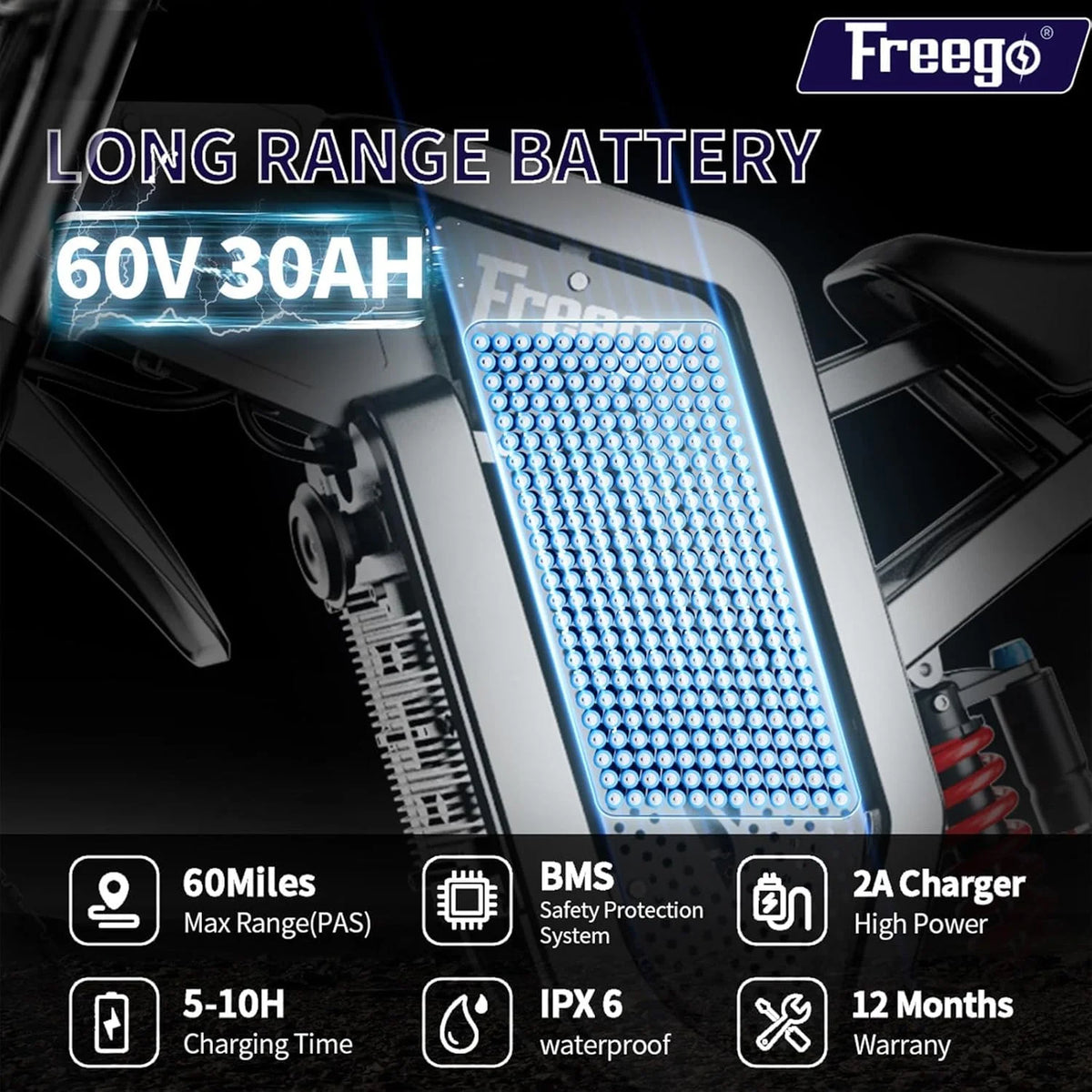 6000W(Peak) Motor 60V/35ah Battery, Freego X2pro Electric Motorcycle for Adults - Product image 25