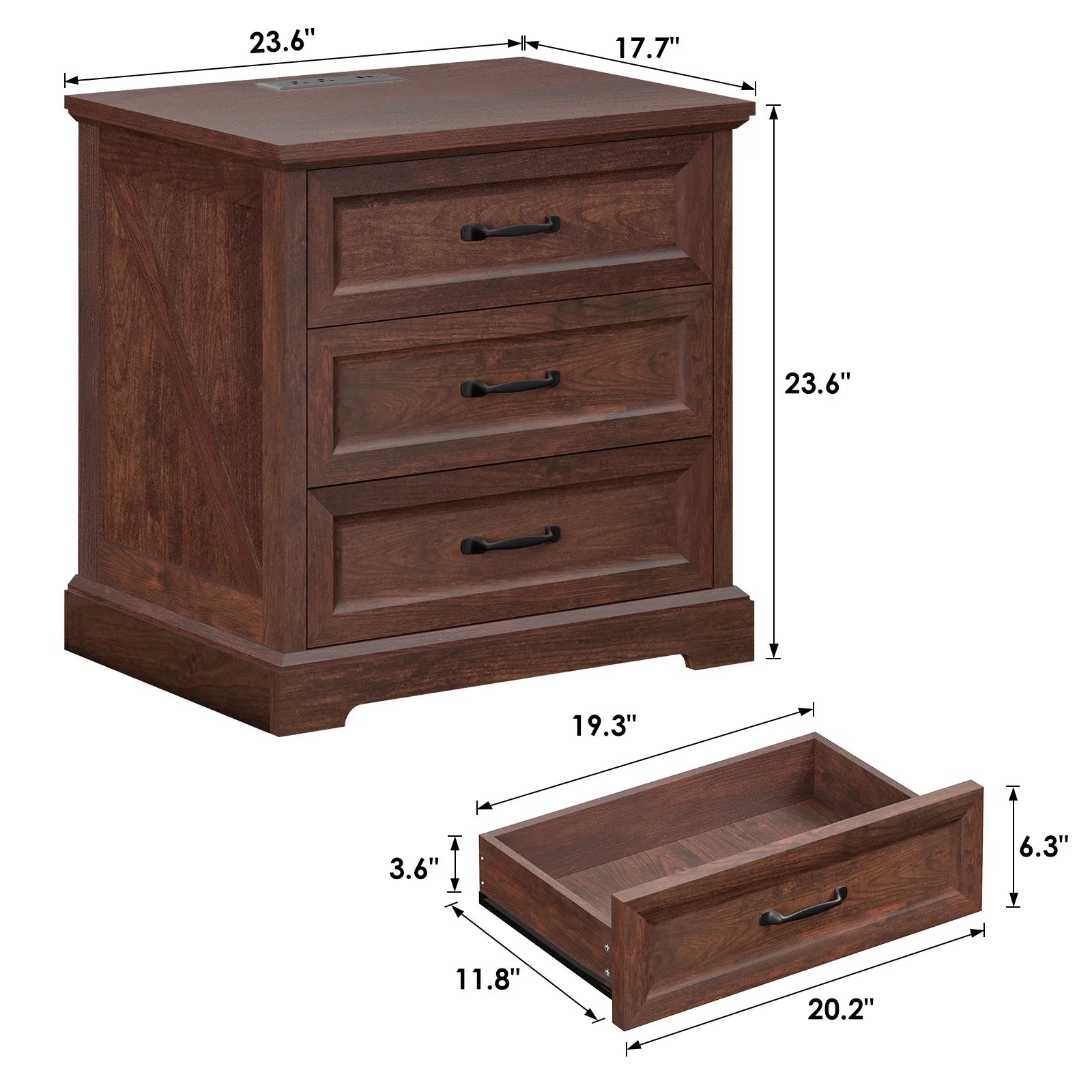 Hommpa Farmhouse 3 Drawers Nightstand with Charging Station, Rustic Wood Night Stand with Drawers for - Product image 35