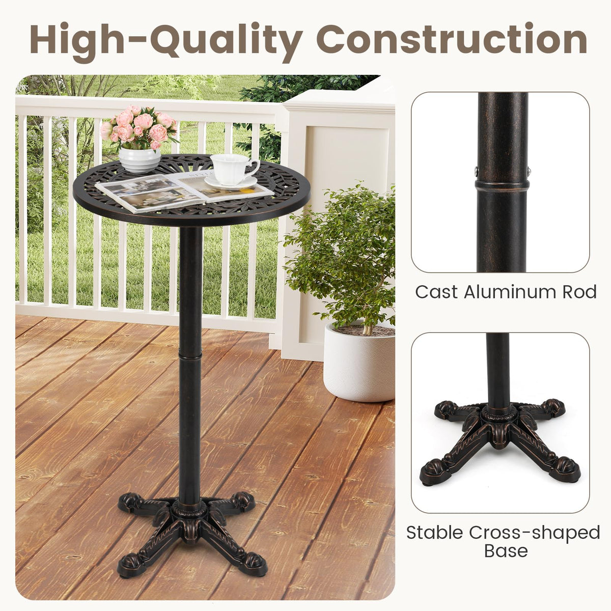 Tangkula 24" Outdoor Round Bar Table Cast Aluminum Heavy Duty Patio High Table with Stable Cross-Shaped - Product image 7