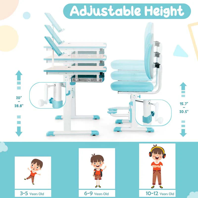 Height-Adjustable Kids Study Desk Chair Set, Tiltable Student Writing Table & Chair Set with Book Stand - Product image 12