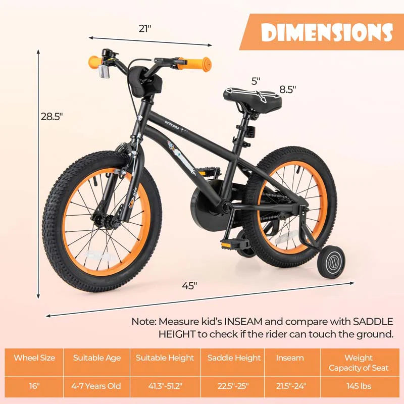 16" Kids Bike for 4-7 Years Old Girls Boys Sport Bicycle with Adjustable Saddle, Training Wheels - Product image 9