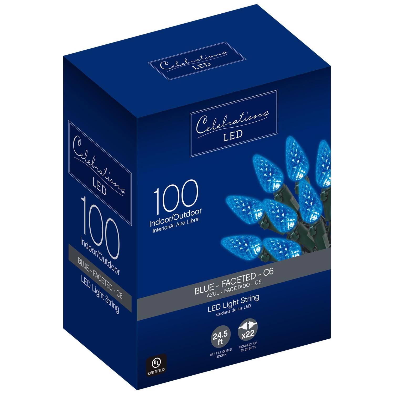 Celebrations 24.5 ft. LED C6 Blue 100 Count String Christmas Lights - Product image 1