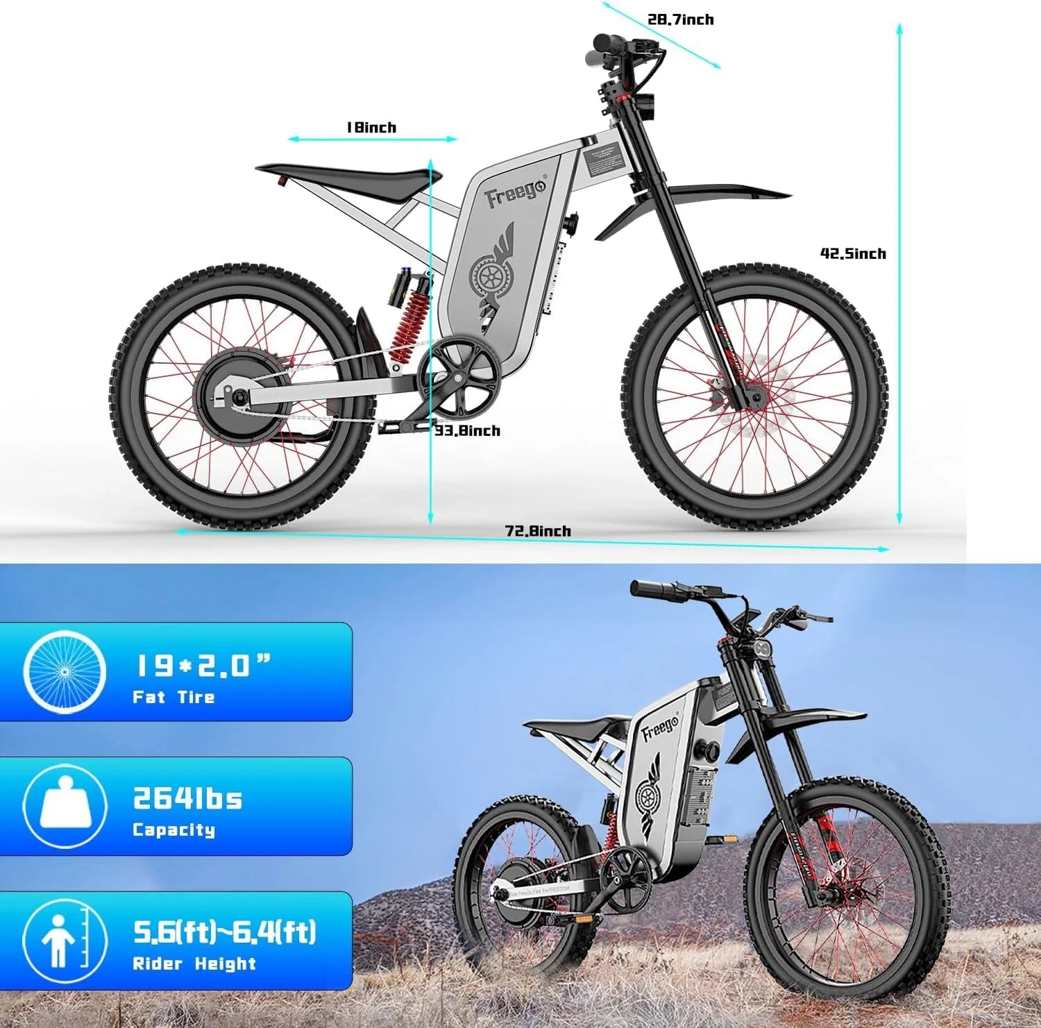 6000W(Peak) Motor 60V/35ah Battery, Freego X2pro Electric Motorcycle for Adults - Product image 9